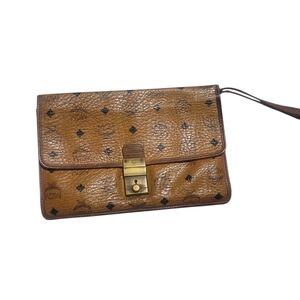 MCM Tan Leather Wristlet Clutch
